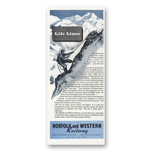 1944 Norfolk and Western Railway Life Lines Vintage Magazine Print Ad