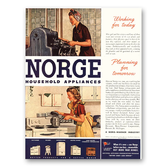 1944 Norge Appliances Working for Today Planning for Tomorrow Vintage Magazine Print Ad