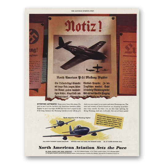 1944 North American Aviation Notiz Attention Luftwaffe Vintage Magazine Print Ad