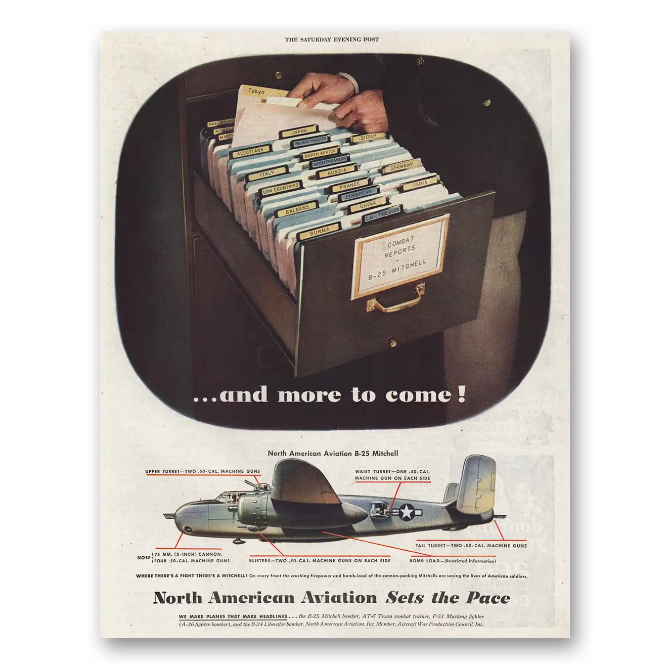 1944 North American Aviation B25 Mitchell Vintage Magazine Print Ad