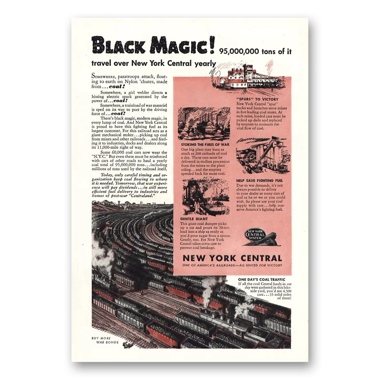 1944 New York Central Black Magic Vintage Magazine Print Ad