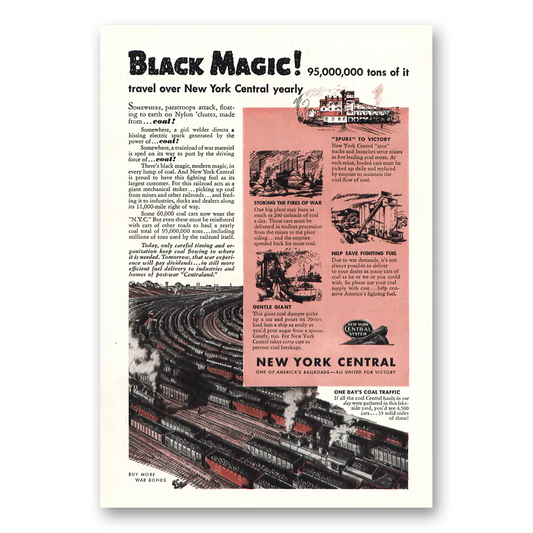 1944 New York Central Black Magic Vintage Magazine Print Ad