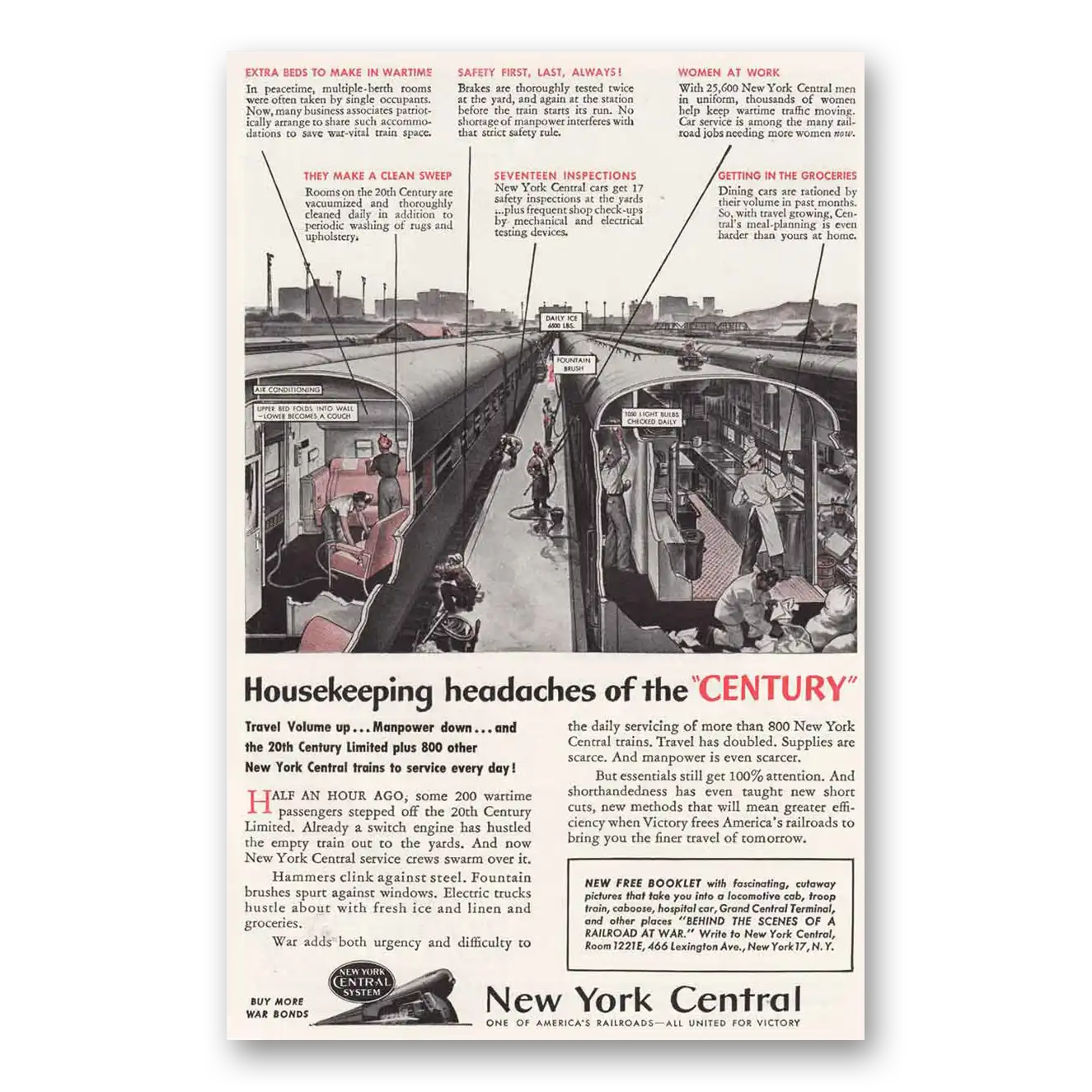 1944 New York Central Housekeeping Headaches of the Century Vintage Magazine Print Ad