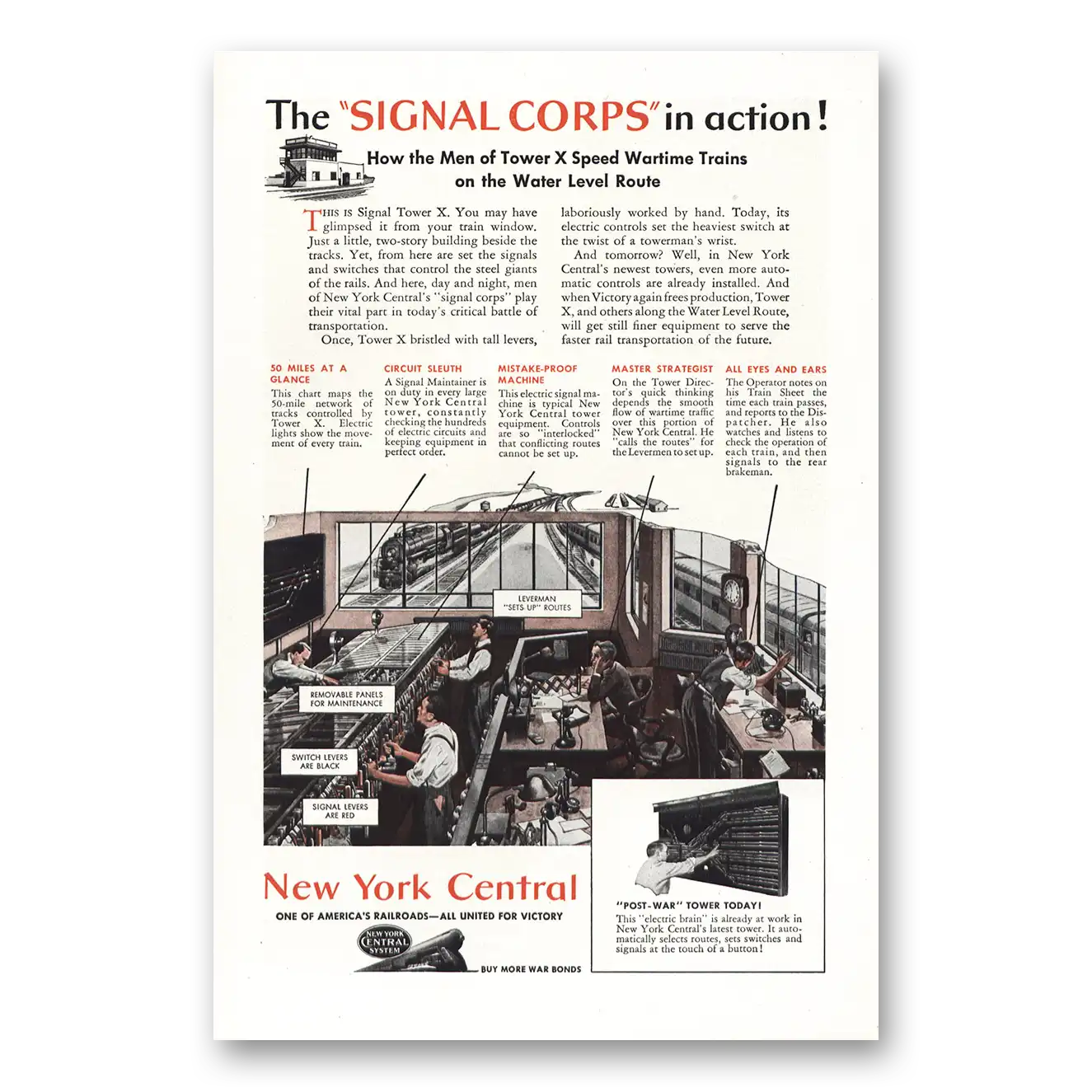 1944 New York Central Signal Corps In Action Vintage Magazine Print Ad