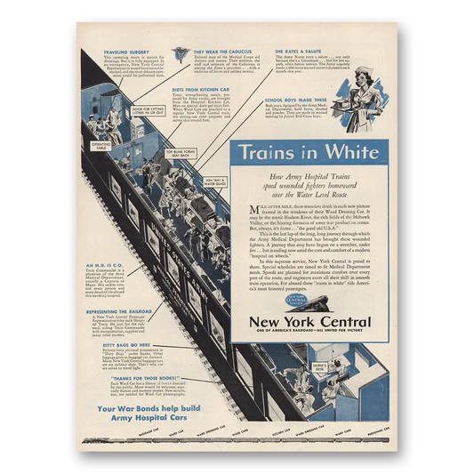 1944 New York Central Trains In White Vintage Magazine Print Ad