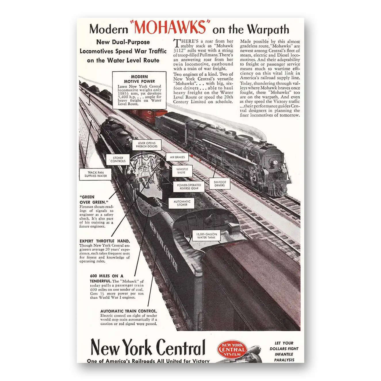 1944 New York Central Modern Mohawks Vintage Magazine Print Ad