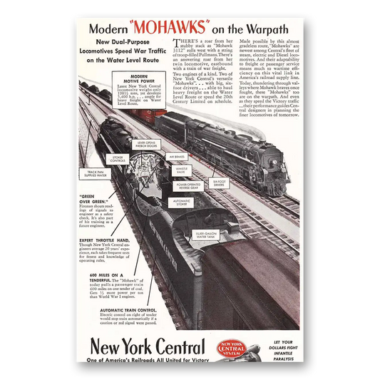 1944 New York Central Modern Mohawks Vintage Magazine Print Ad