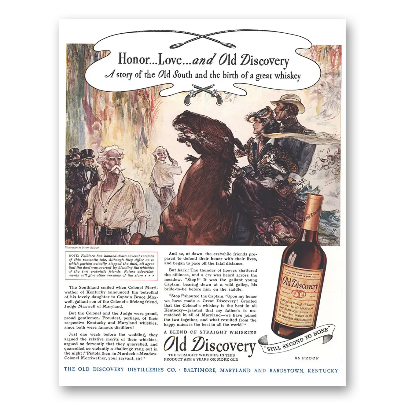 1944 Old Discovery Whiskey Honor Love and Old Discovery Vintage Magazine Print Ad