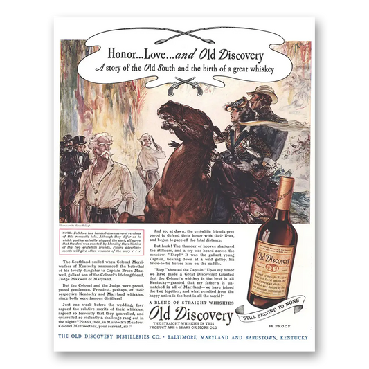 1944 Old Discovery Whiskey Honor Love and Old Discovery Vintage Magazine Print Ad