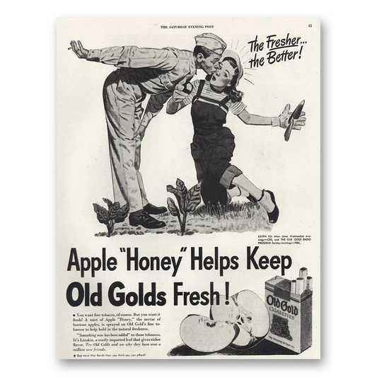 1944 Old Gold Cigarettes Apple Honey Vintage Magazine Print Ad