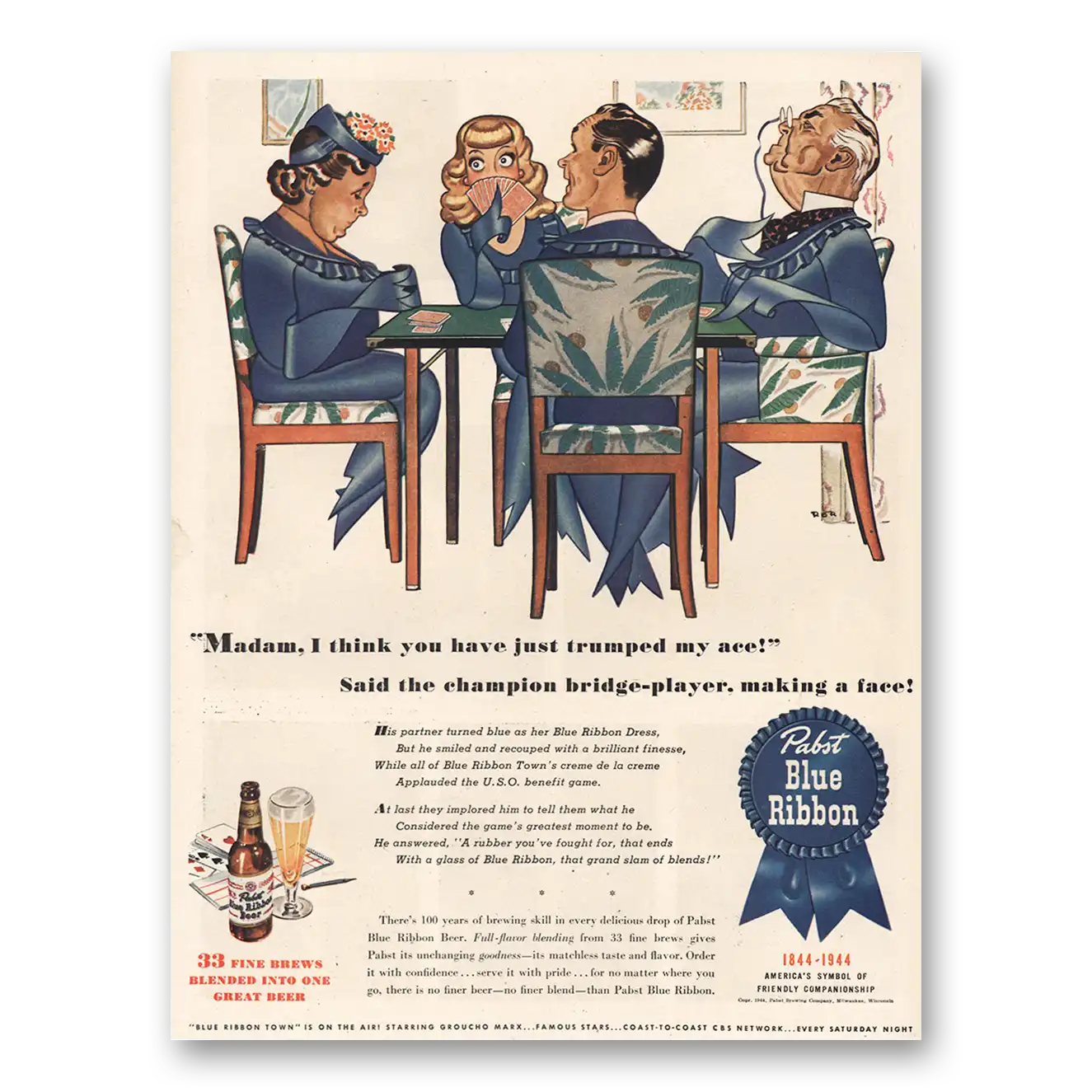 1944 Pabst Blue Ribbon Beer Madam Vintage Magazine Print Ad