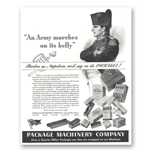 1944 Package Machinery Company An Army Marches On Its Belly Vintage Magazine Print Ad