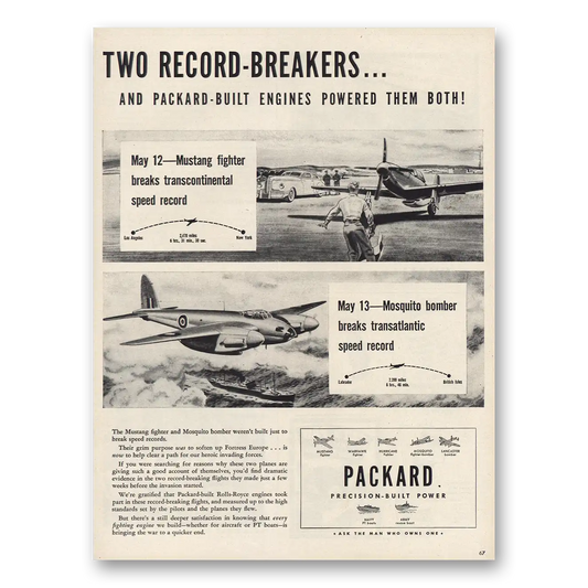 1944 Packard Mustang Fighter and Mosquito Bomber Vintage Magazine Print Ad