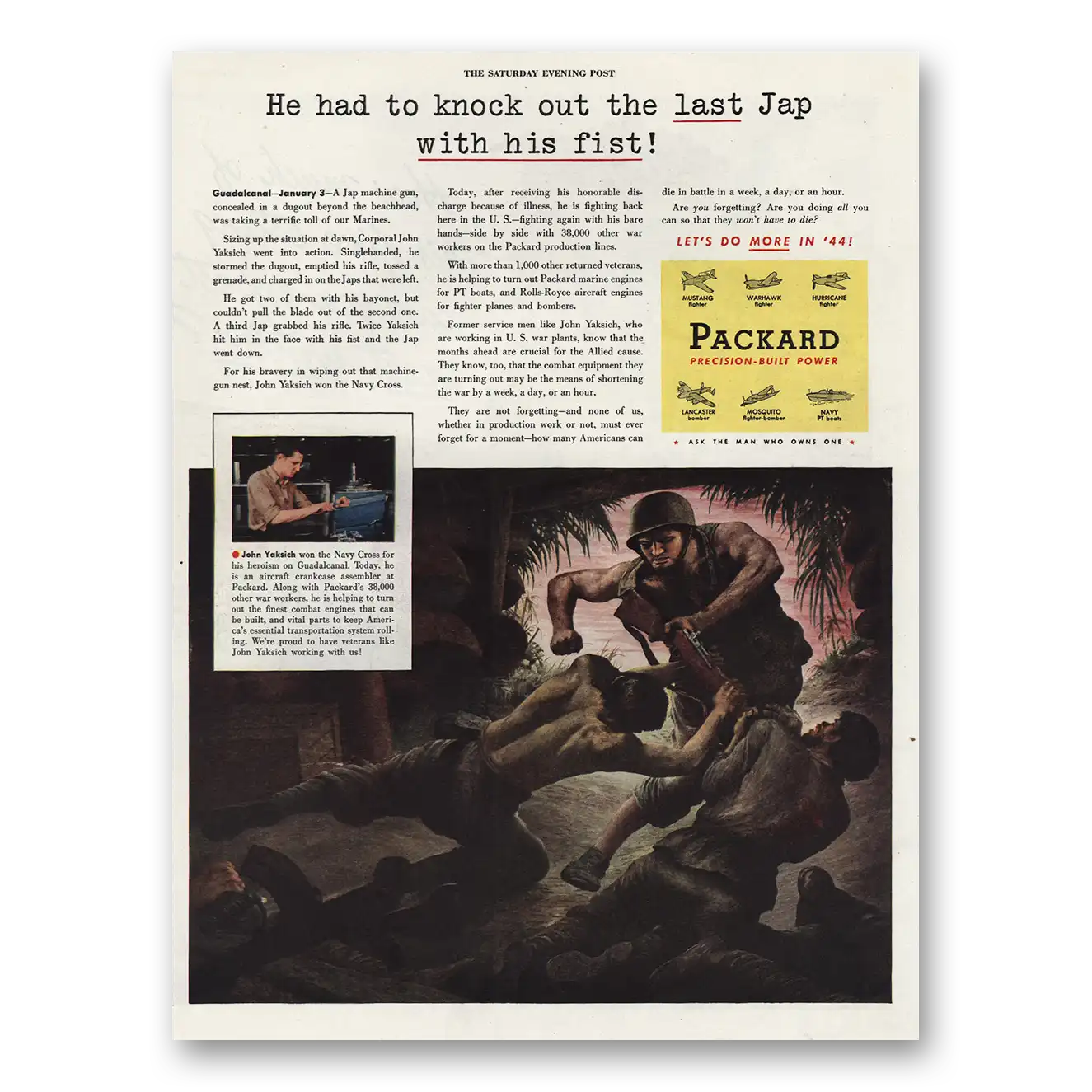 1944 Packard Precision Built Power Knock Out the Last Jap With His Fist Vintage Magazine Print Ad