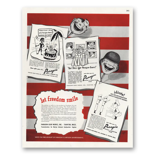 1944 Paragon Gear Works Let Freedom Smile Vintage Magazine Print Ad