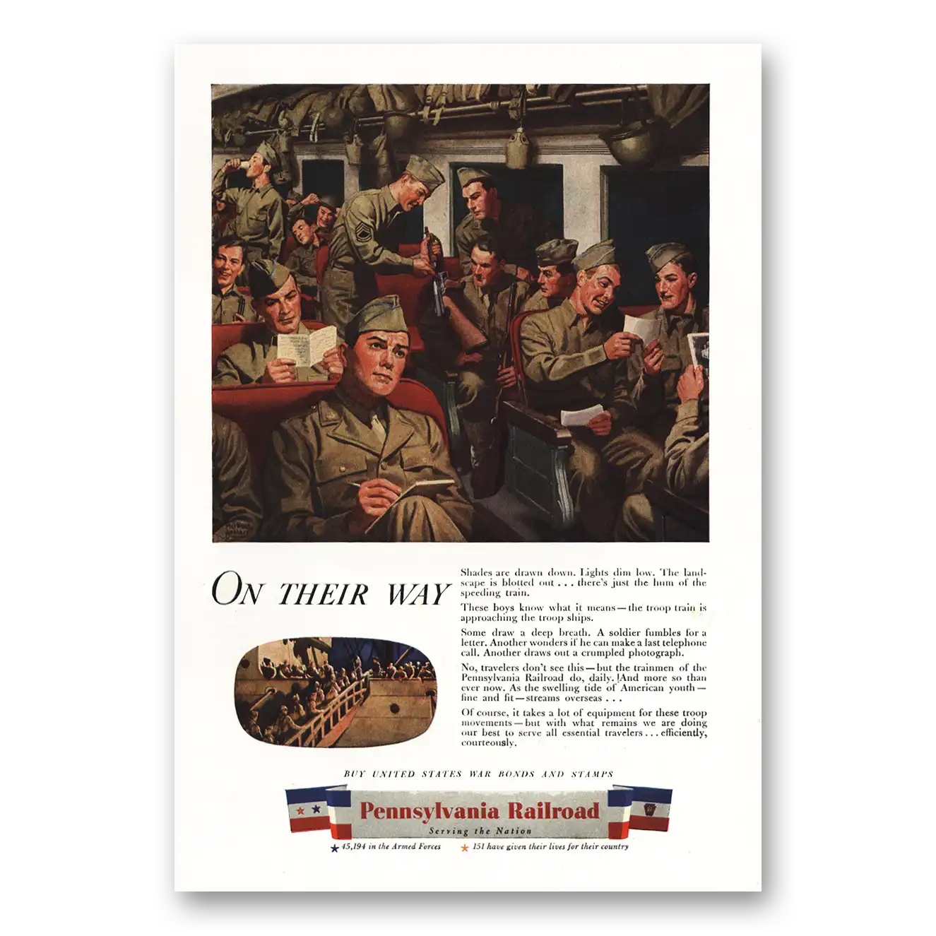 1944 Pennsylvania Railroad On Their Way Vintage Magazine Print Ad