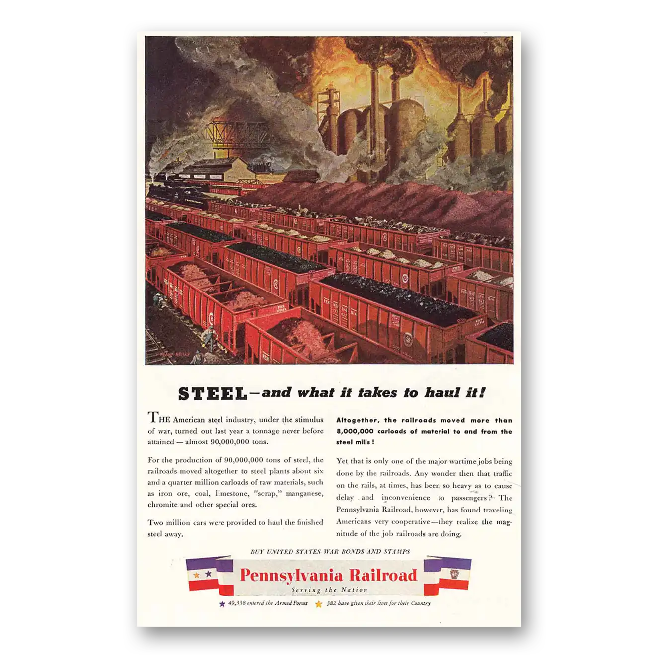 1944 Pennsylvania Railroad Steel and What It Takes To Haul It Vintage Magazine Print Ad