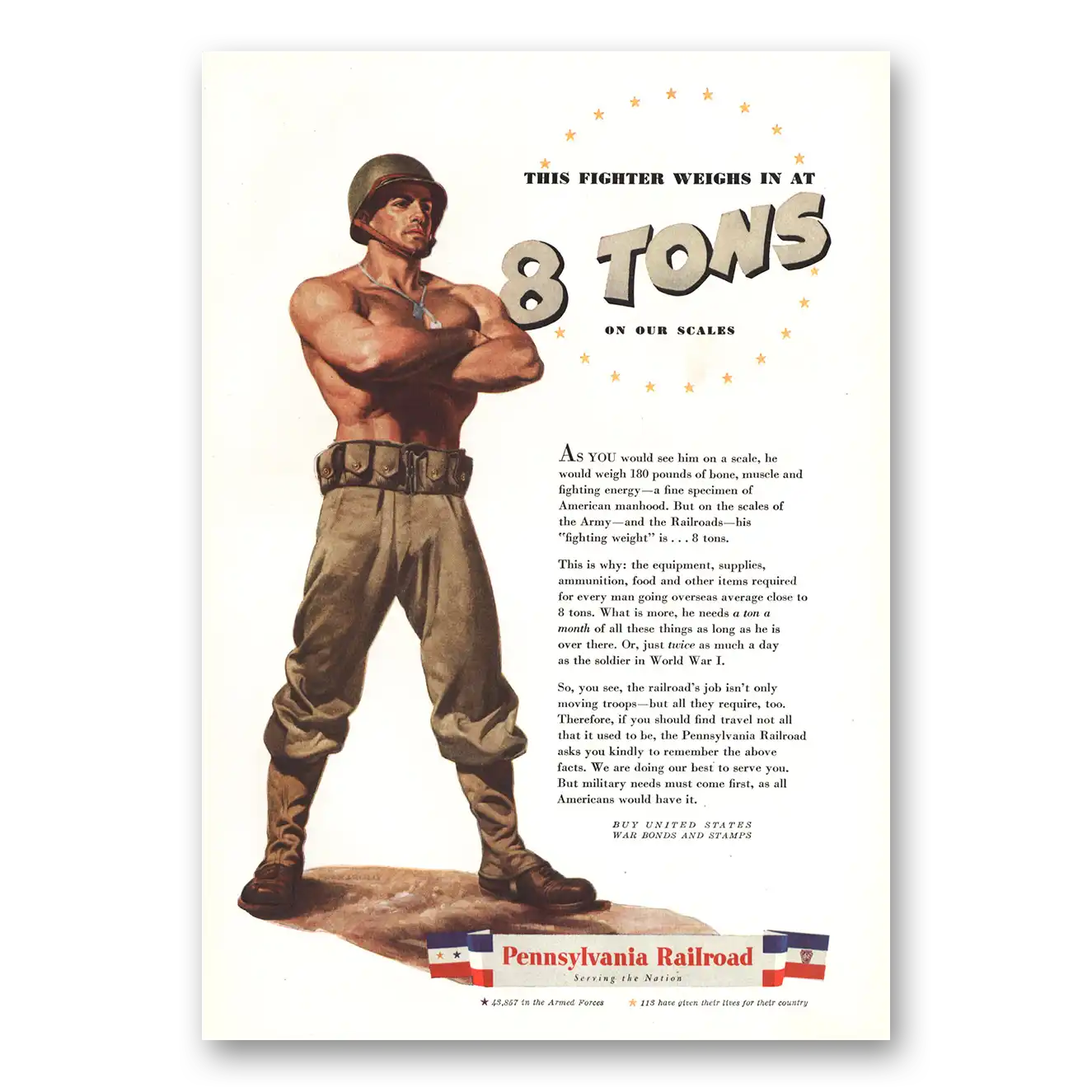 1944 Pennsylvania Railroad Fighter Weighs In at 8 Tons Vintage Magazine Print Ad