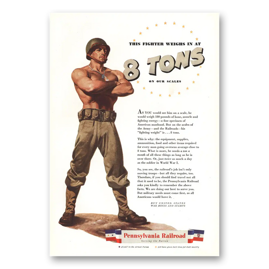 1944 Pennsylvania Railroad Fighter Weighs In at 8 Tons Vintage Magazine Print Ad