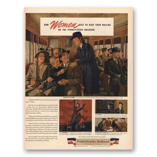 1944 Pennsylvania Railroad Women Help To Keep Them Rolling Vintage Magazine Print Ad