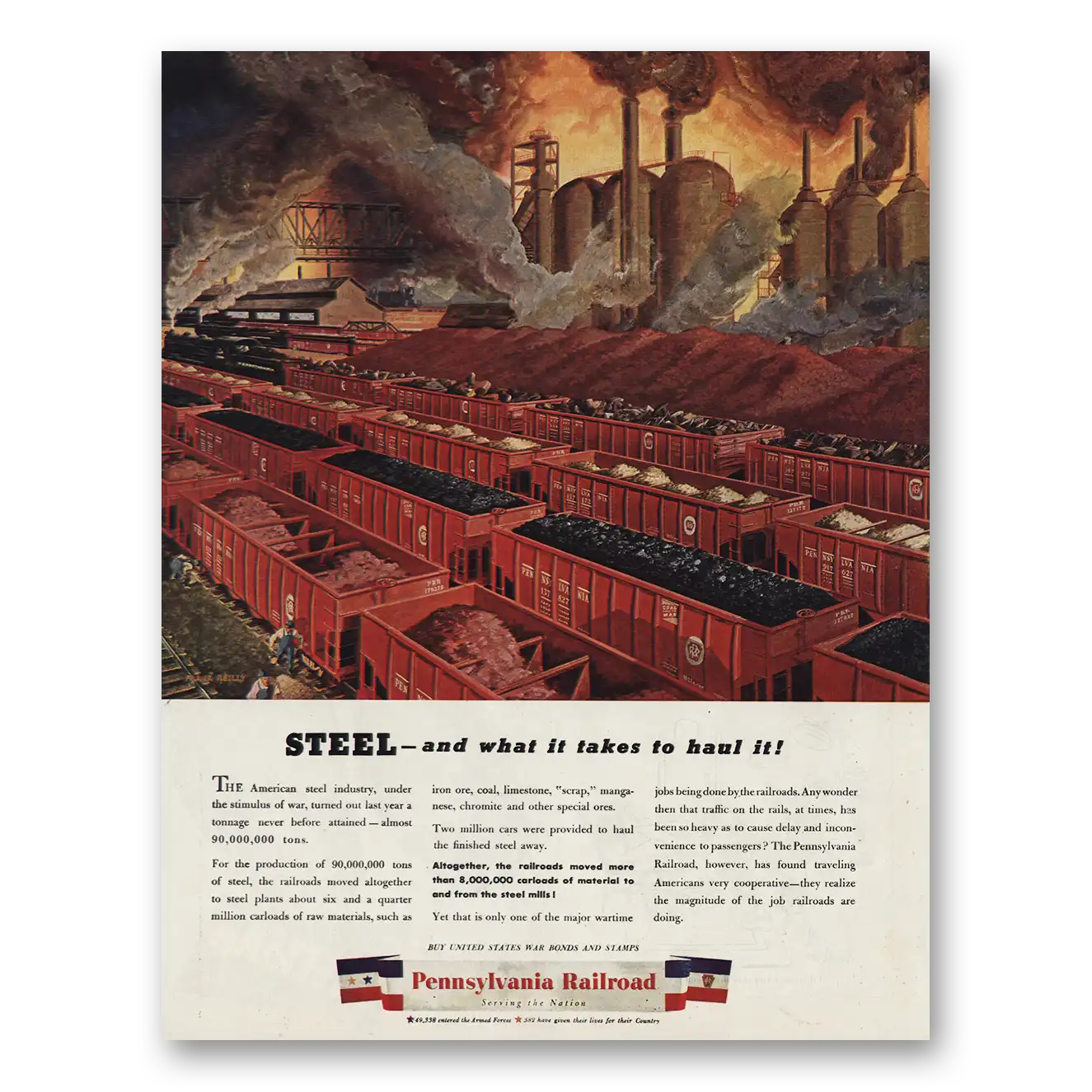 1944 Pennsylvania Railroad Steel and What It Takes to Heat It Vintage Magazine Print Ad