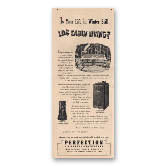 1944 Perfection Oil Ranges Log Cabin Living Vintage Magazine Print Ad