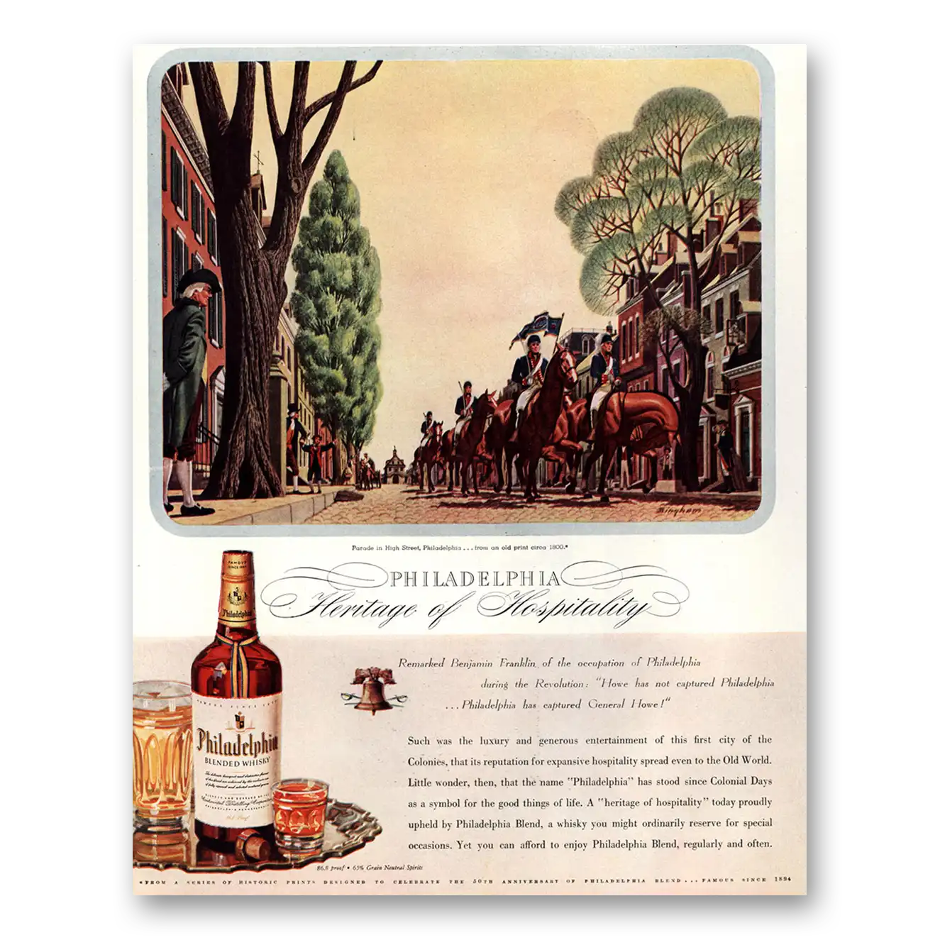 1944 Philadelphia Blended Whisky Parade High Street Vintage Magazine Print Ad