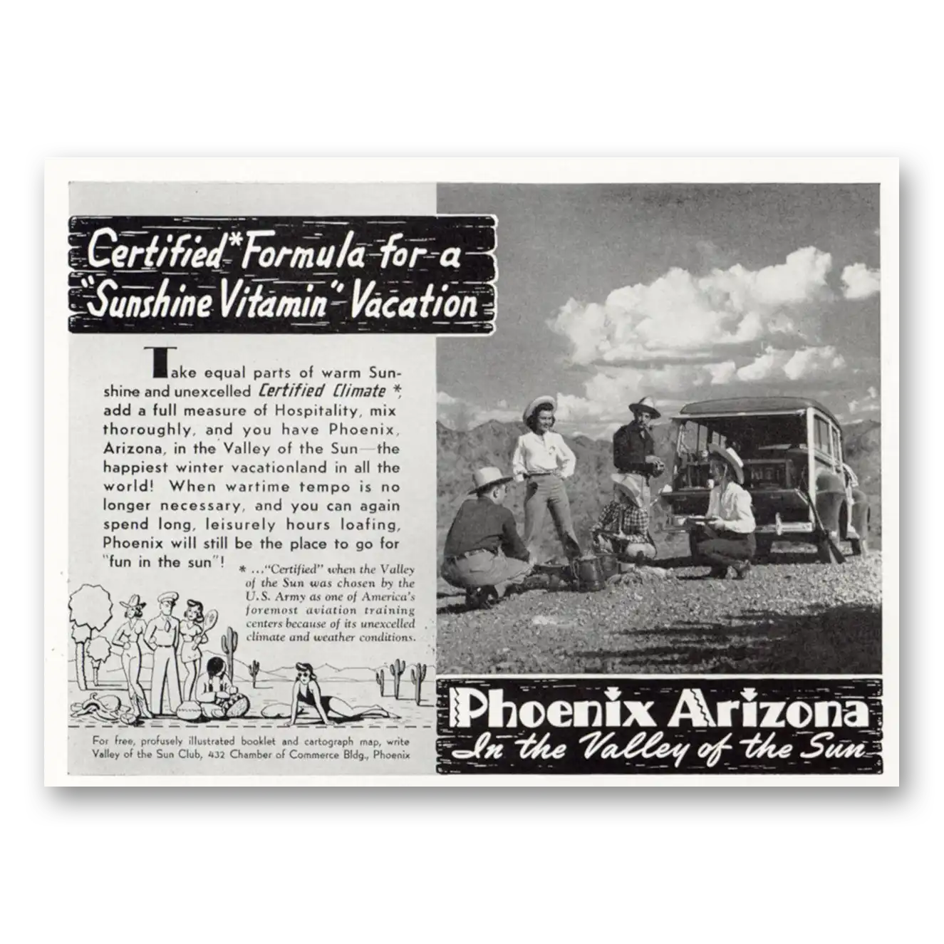 1944 Phoenix Arizona Sunshine Vitamin Vacation Vintage Magazine Print Ad