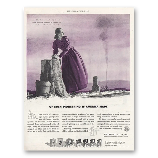 1944 Pillsbury Mills Such Pioneering is America Vintage Magazine Print Ad