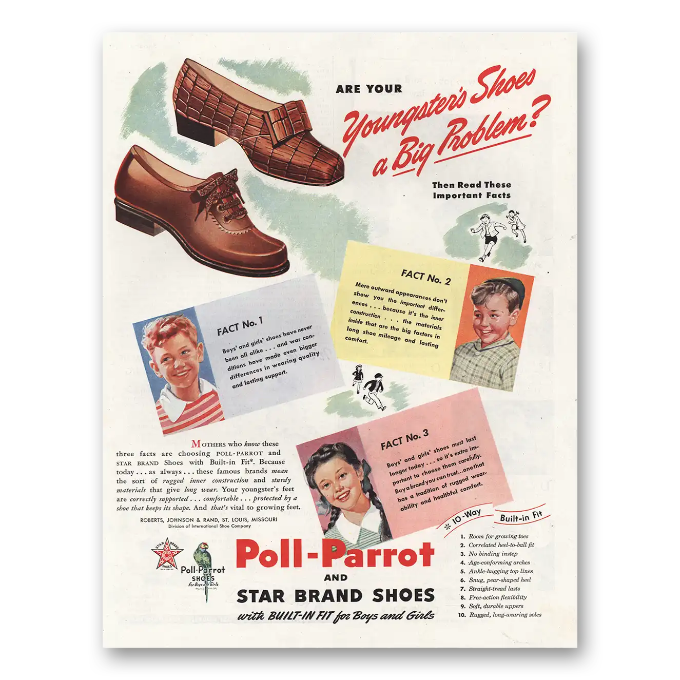 1944 Poll Parrot Shoes Youngsters Shoes a Big Problem Vintage Magazine Print Ad