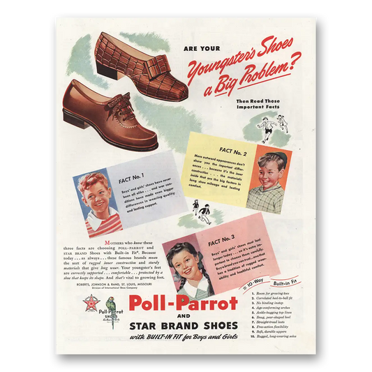 1944 Poll Parrot Shoes Youngsters Shoes a Big Problem Vintage Magazine Print Ad