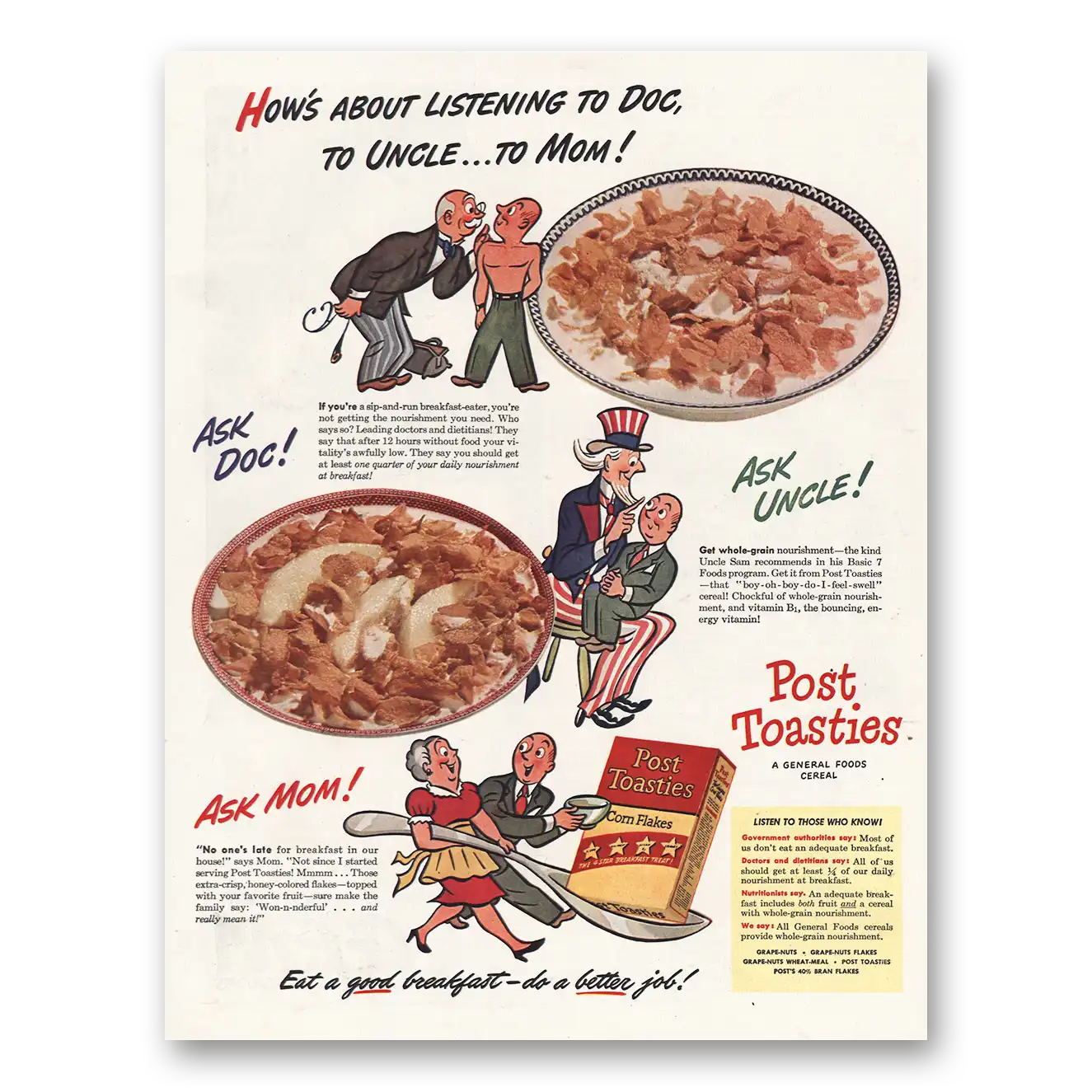 1944 Post Toasties Hows About Listening to Doc Uncle Vintage Magazine Print Ad