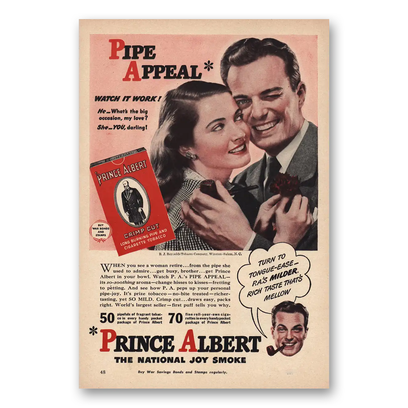 1944 Prince Albert Tobacco No Secret Brother Vintage Magazine Print Ad