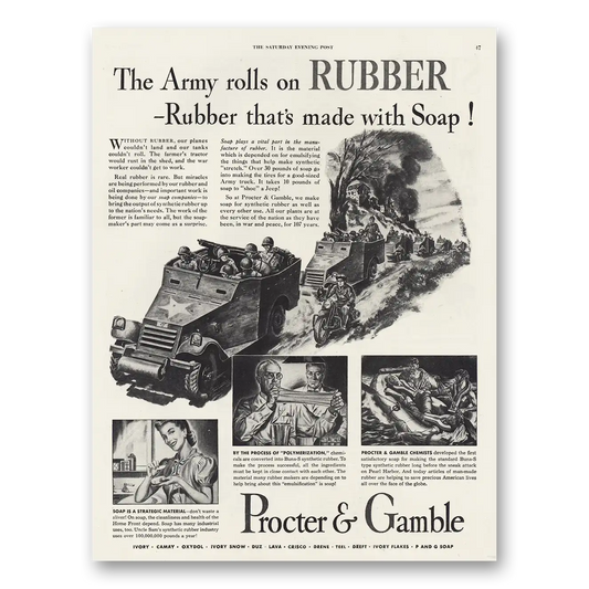 1944 Procter & Gamble Army Rolls on Rubber Made With Soap Vintage Magazine Print Ad