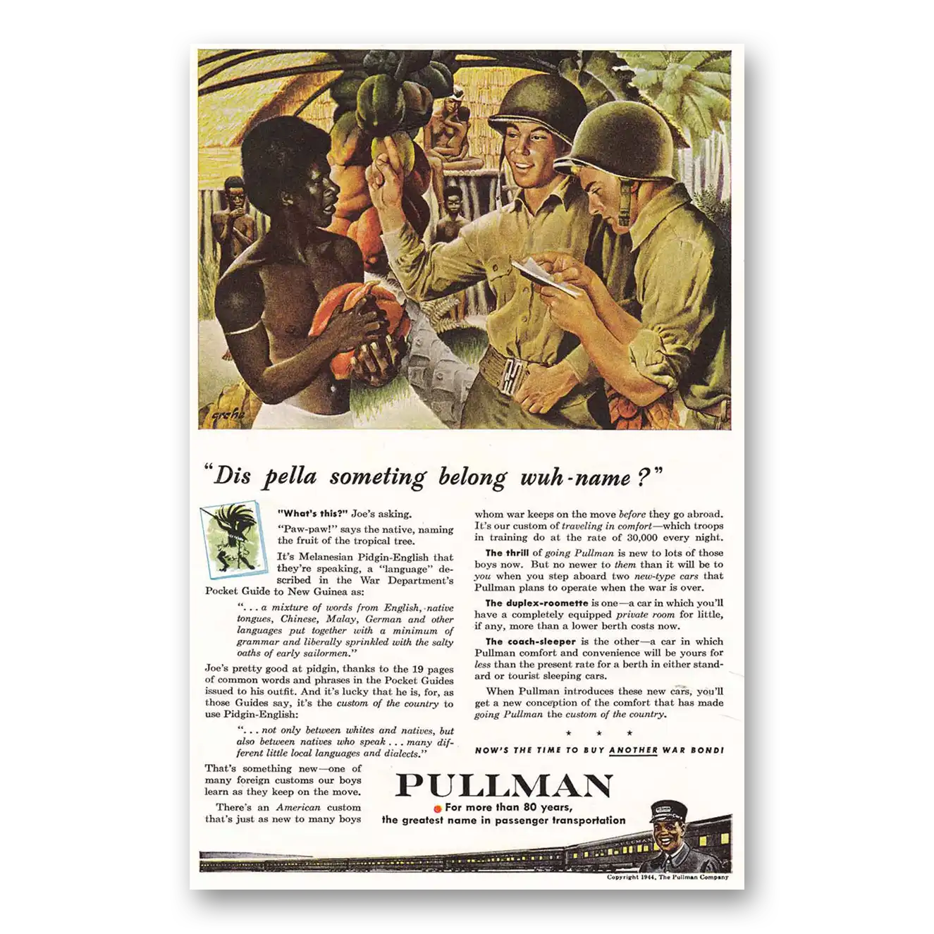 1944 Pullman Dis Pella Something Vintage Magazine Print Ad