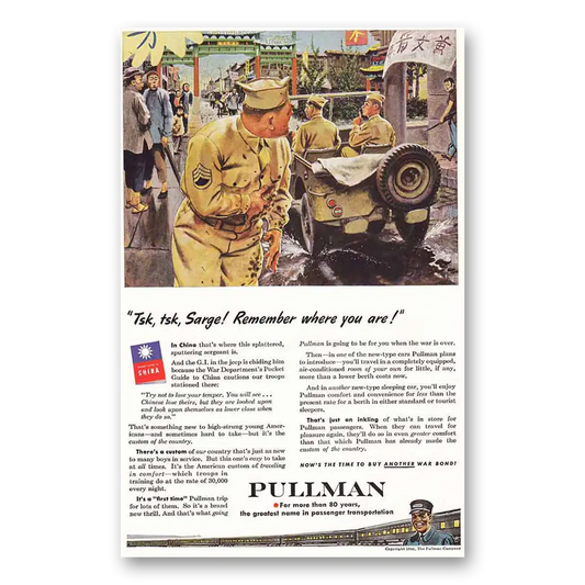 1944 Pullman Tsk Tsk Sarge Remember Where You Are Vintage Magazine Print Ad