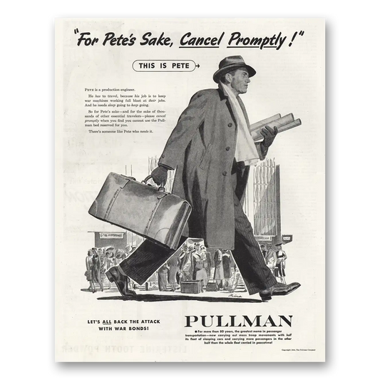 1944 Pullman Petes Sake Cancel Promptly Vintage Magazine Print Ad