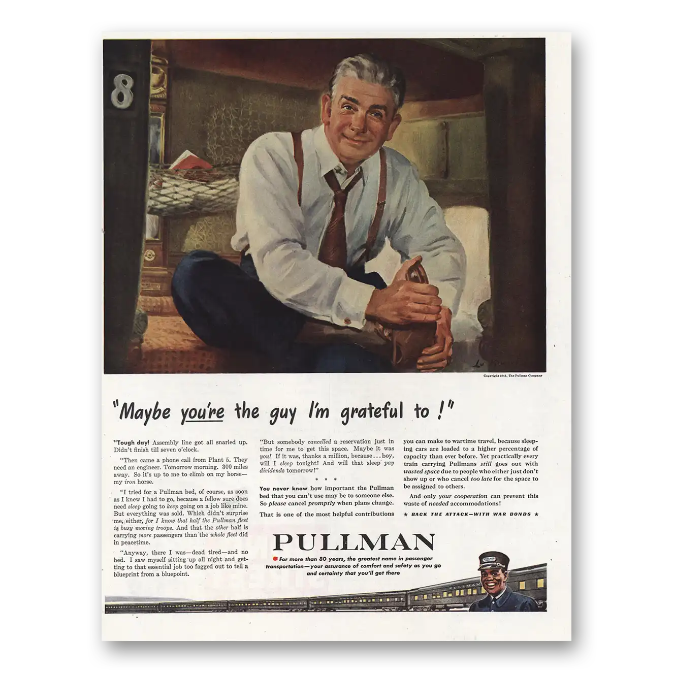 1944 Pullman Guy Im Grateful To Vintage Magazine Print Ad