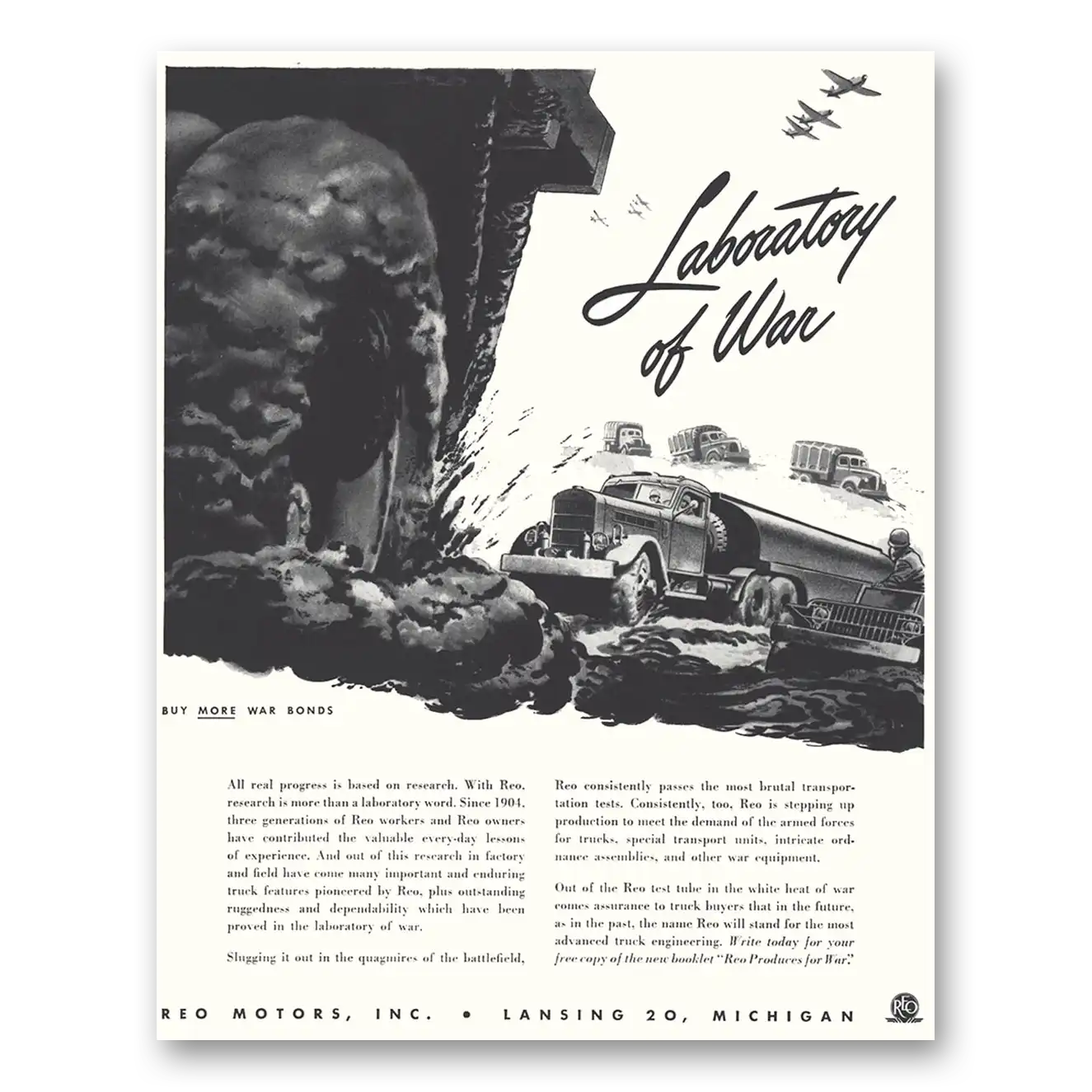 1944 Reo Trucks Laboratory of War Vintage Magazine Print Ad