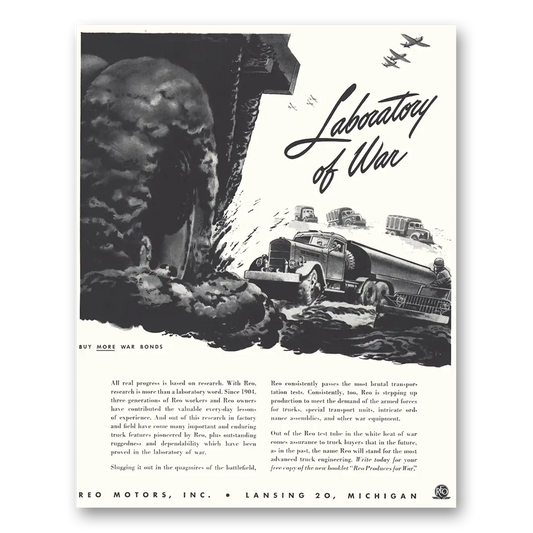 1944 Reo Trucks Laboratory of War Vintage Magazine Print Ad