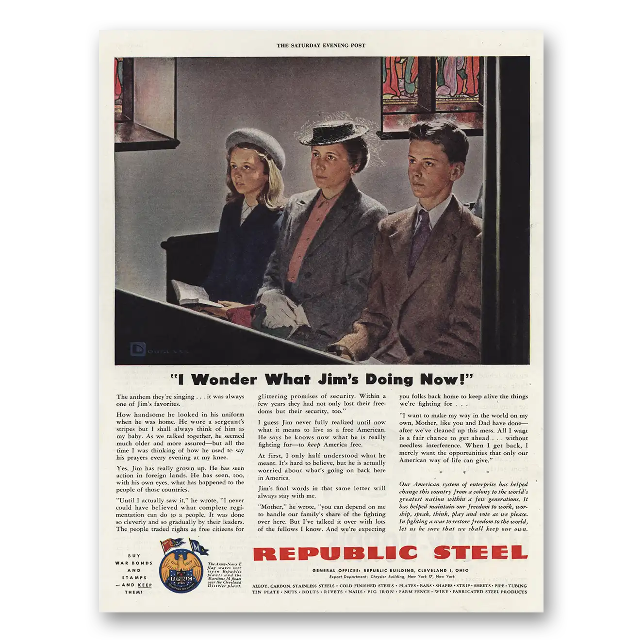 1944 Republic Steel I Wonder What Jims Doing Now Vintage Magazine Print Ad