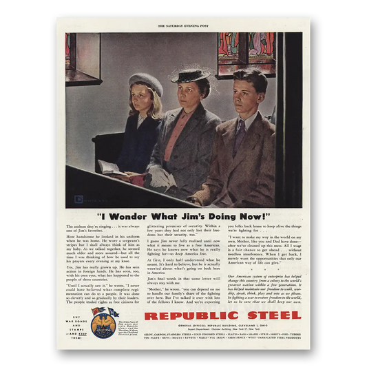 1944 Republic Steel I Wonder What Jims Doing Now Vintage Magazine Print Ad