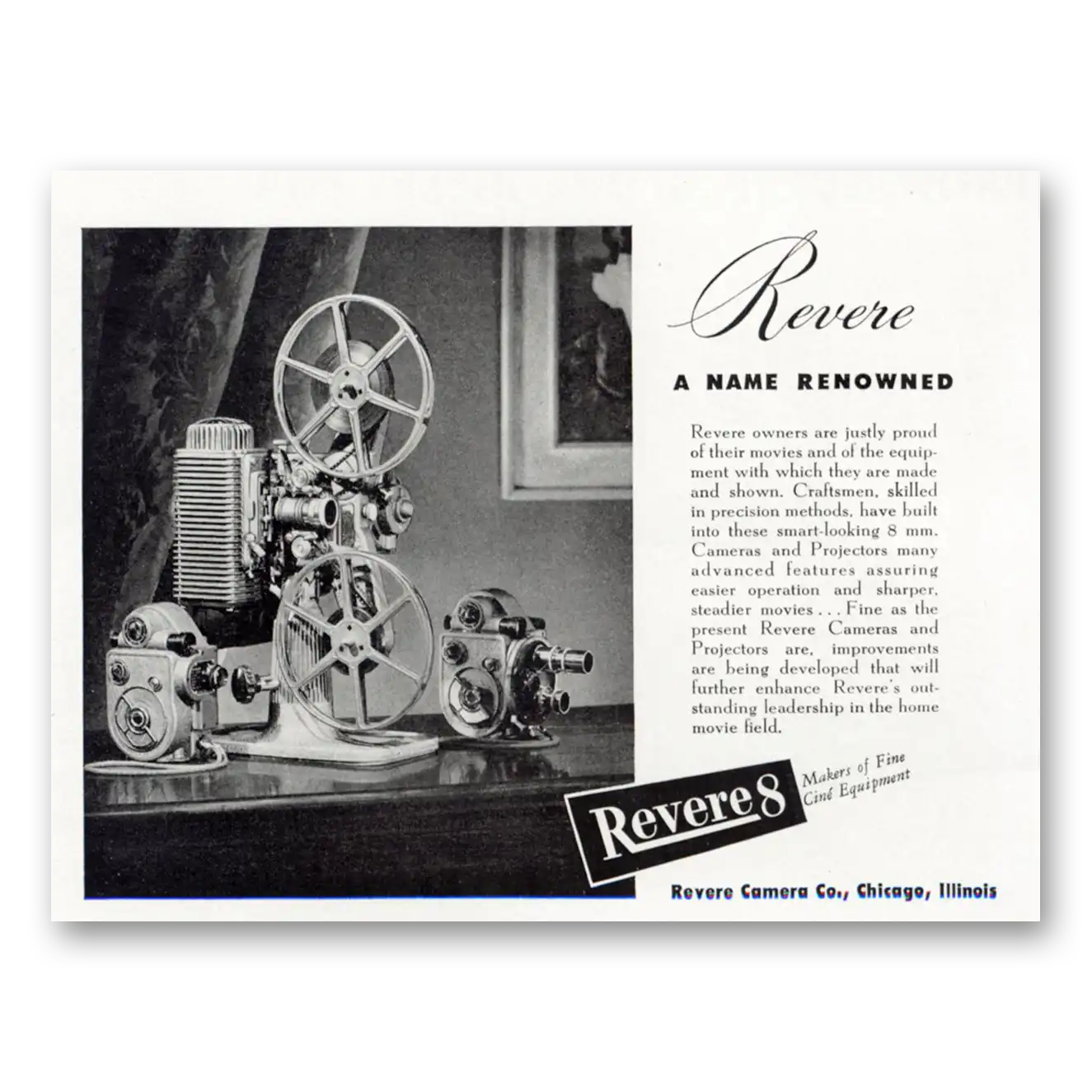 1944 Revere Camera Name Renowned Vintage Magazine Print Ad