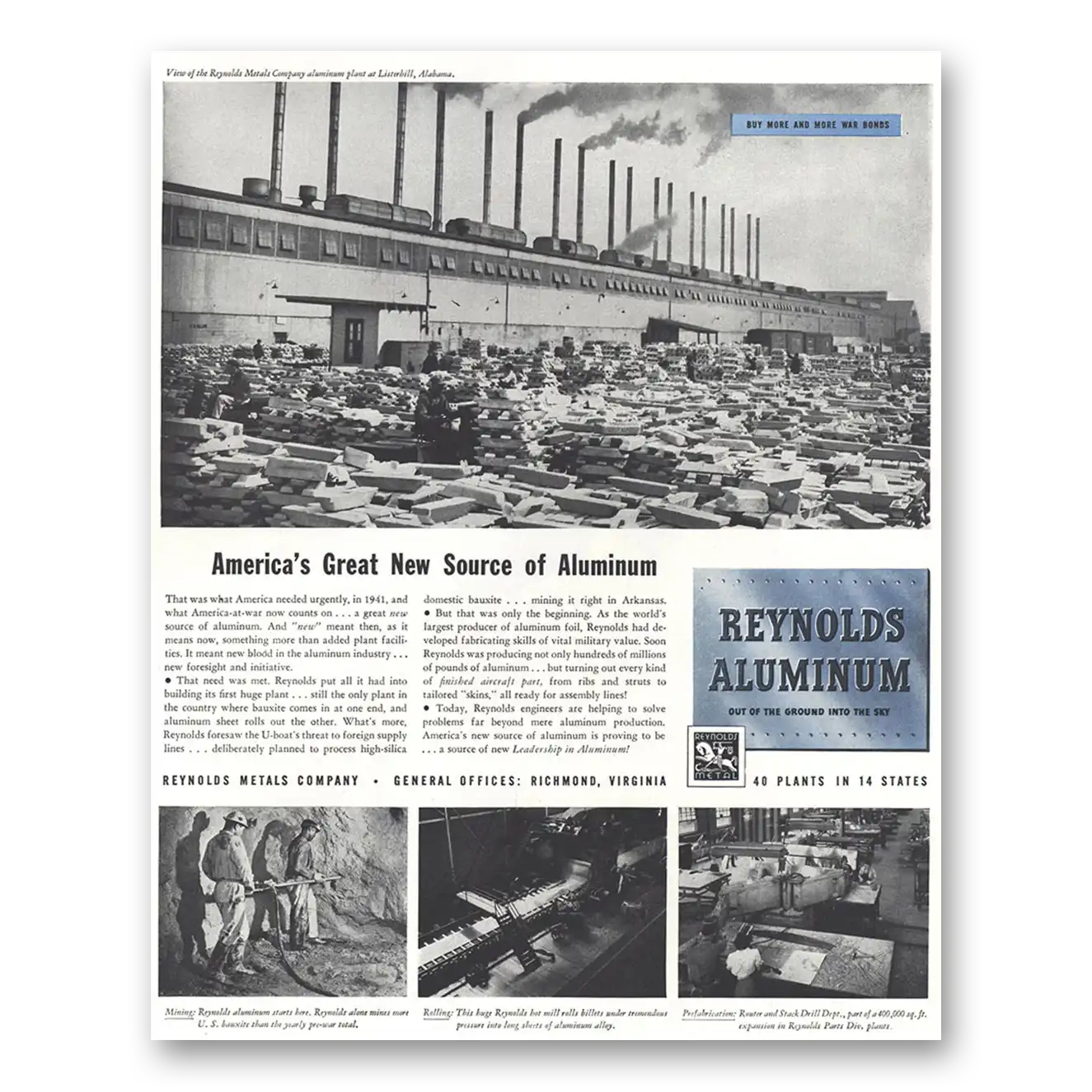 1944 Reynolds Aluminum Americas Great New Source Vintage Magazine Print Ad