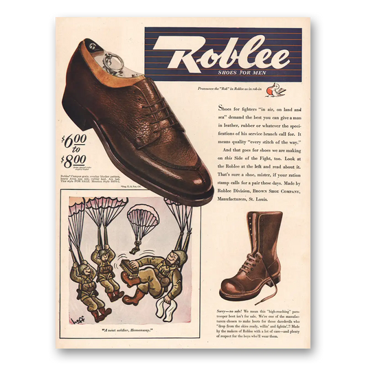 1944 Roblee Shoes Shoes for Fighters Vintage Magazine Print Ad