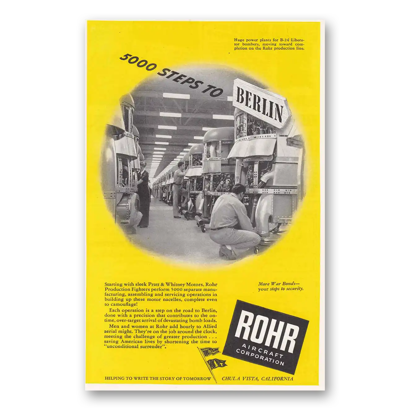 1944 Rohr Aircraft Steps to Berlin Vintage Magazine Print Ad