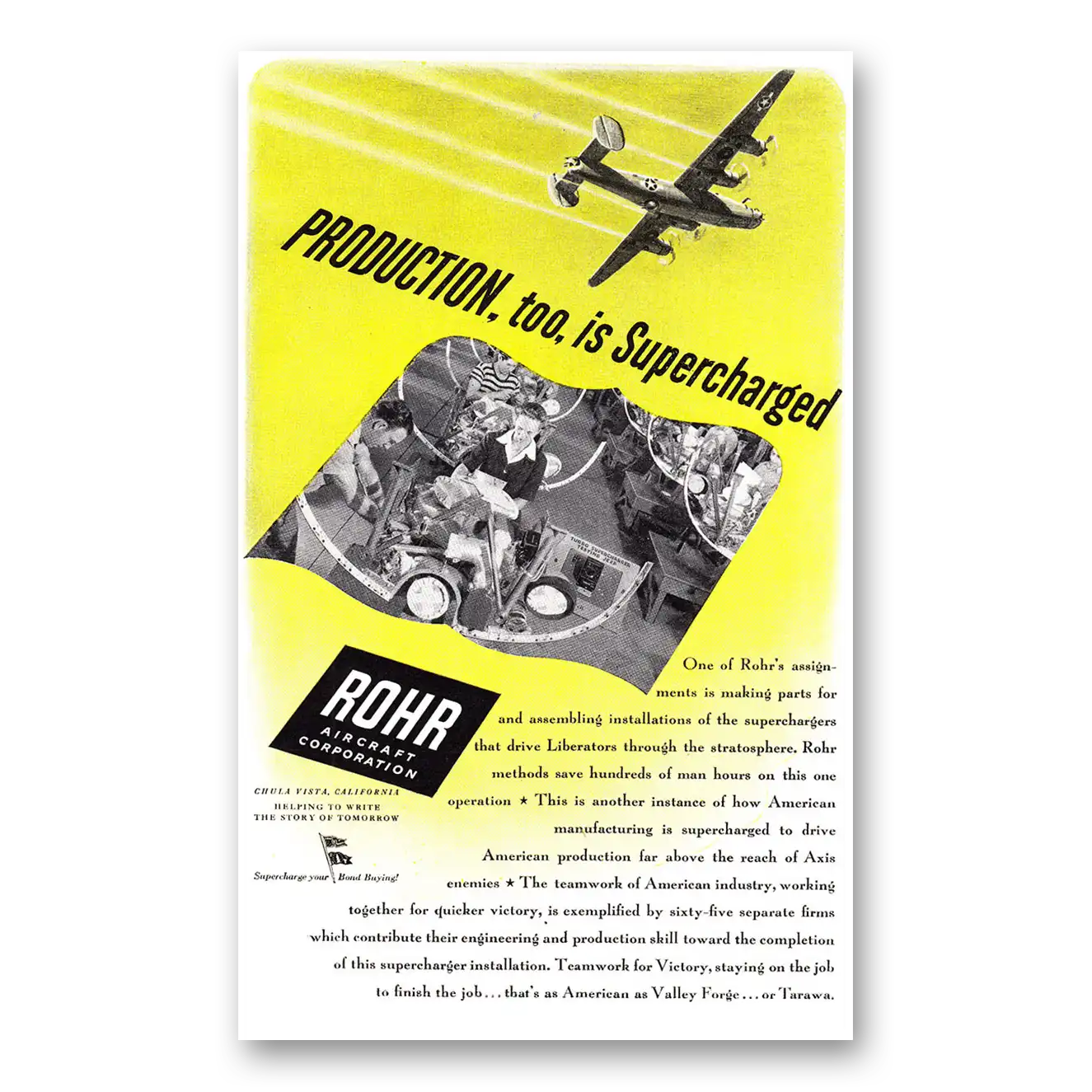 1944 Rohr Aircraft Product Too is Supercharged Vintage Magazine Print Ad