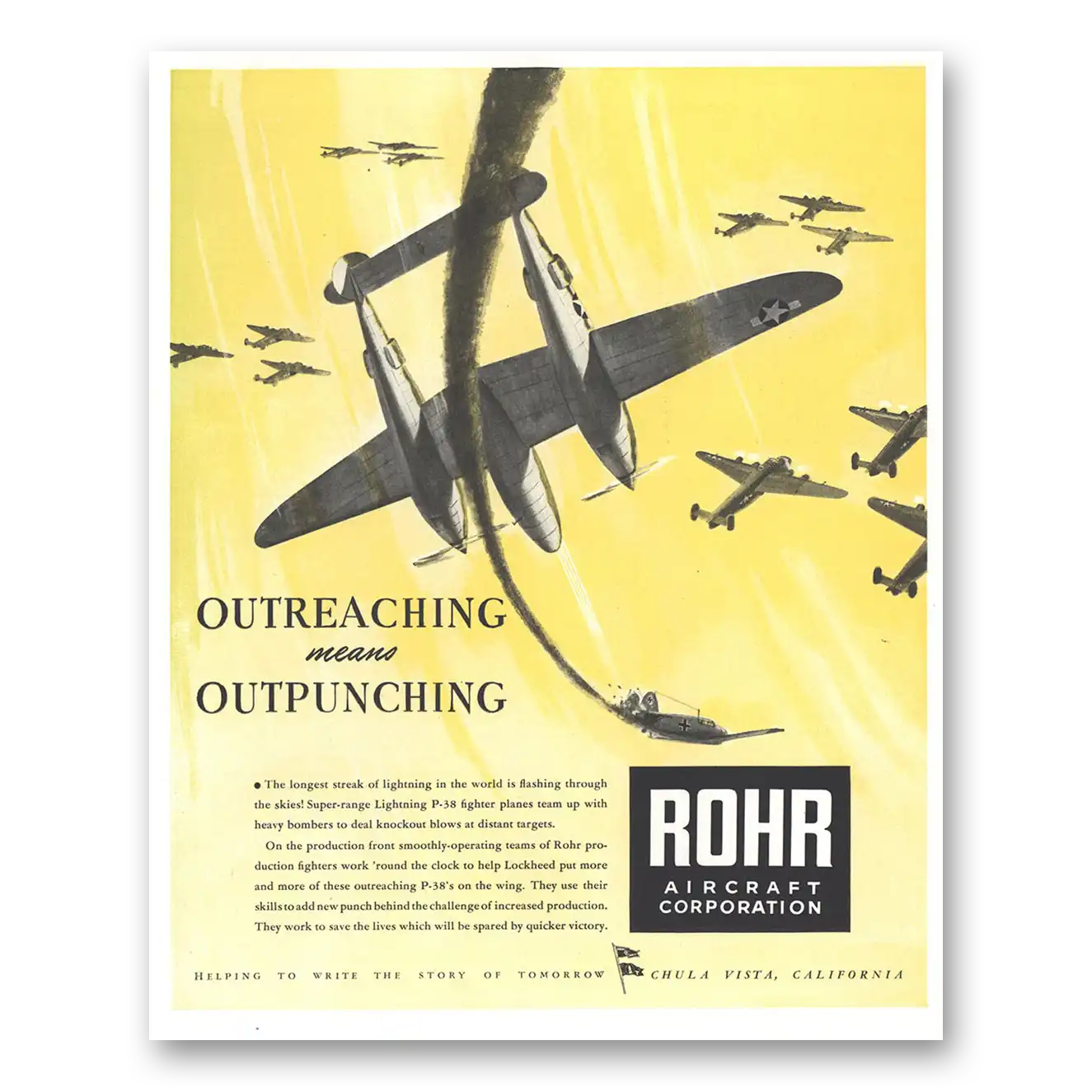 1944 Rohr Aircraft Outreaching Means Outpunching Vintage Magazine Print Ad