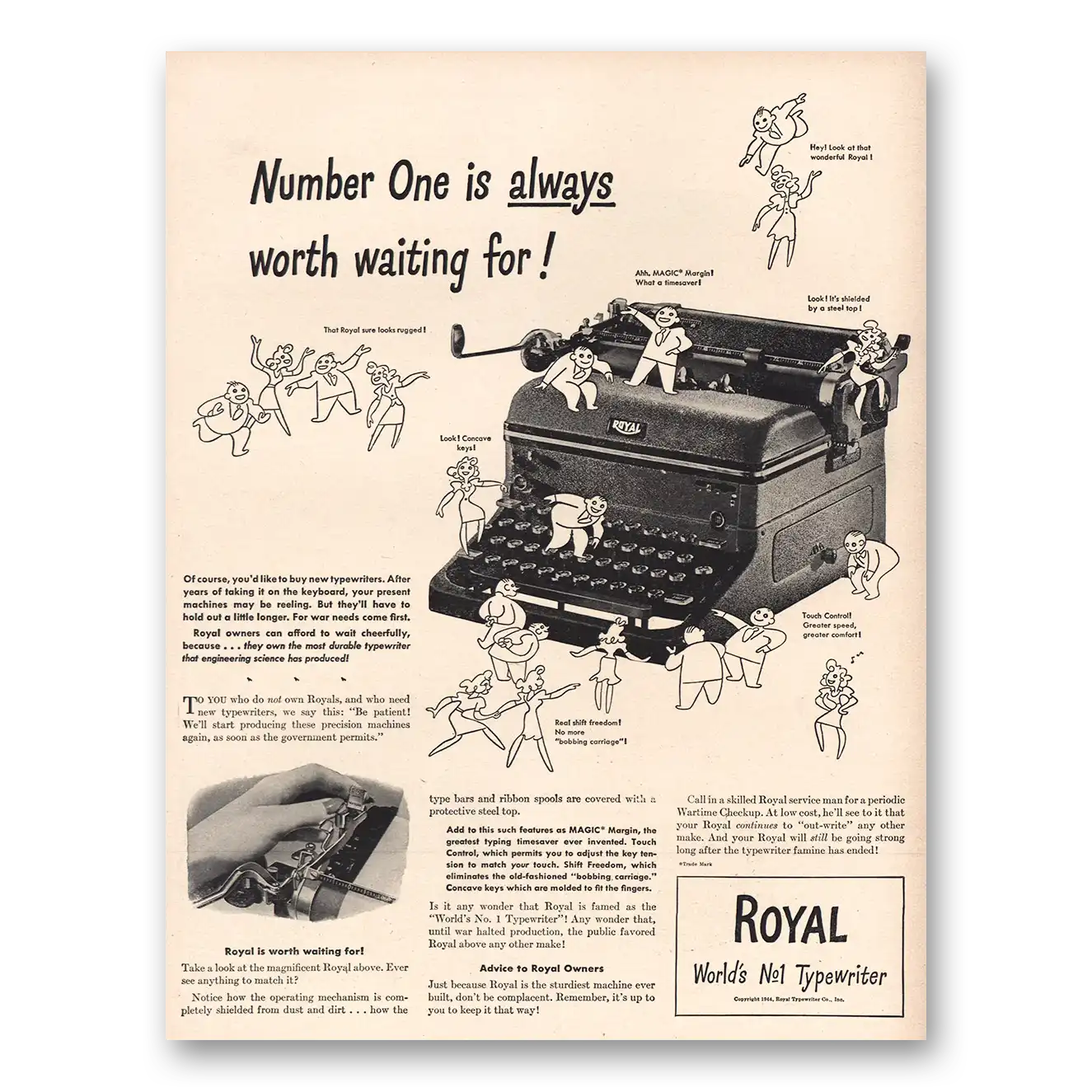 1944 Royal Typewriter Number One Vintage Magazine Print Ad