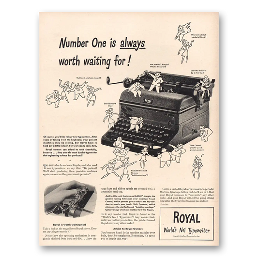 1944 Royal Typewriter Number One Vintage Magazine Print Ad